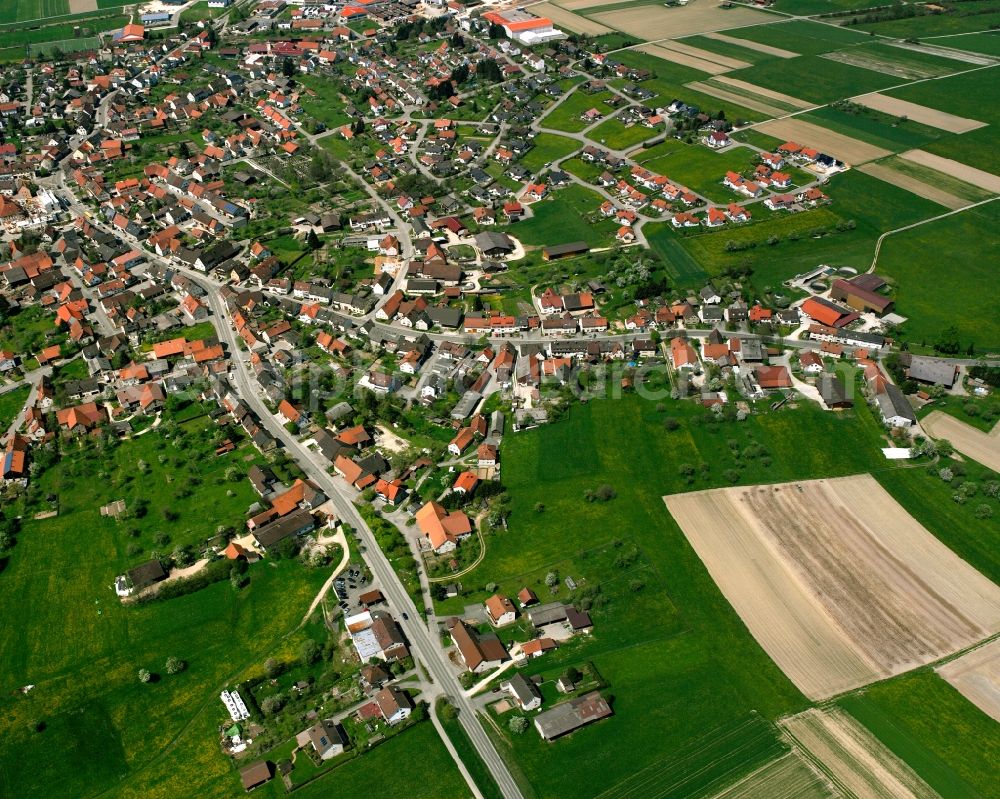 Aerial image Böhmenkirch - Village view on the edge of agricultural fields and land in Böhmenkirch in the state Baden-Wuerttemberg, Germany