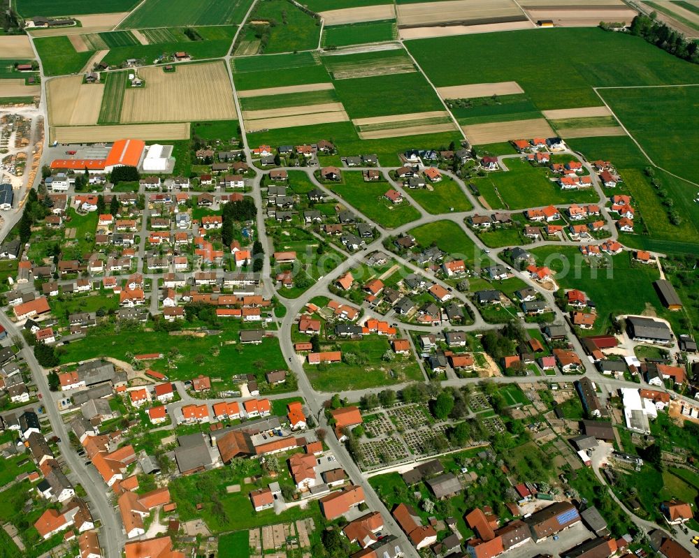 Böhmenkirch from above - Village view on the edge of agricultural fields and land in Böhmenkirch in the state Baden-Wuerttemberg, Germany