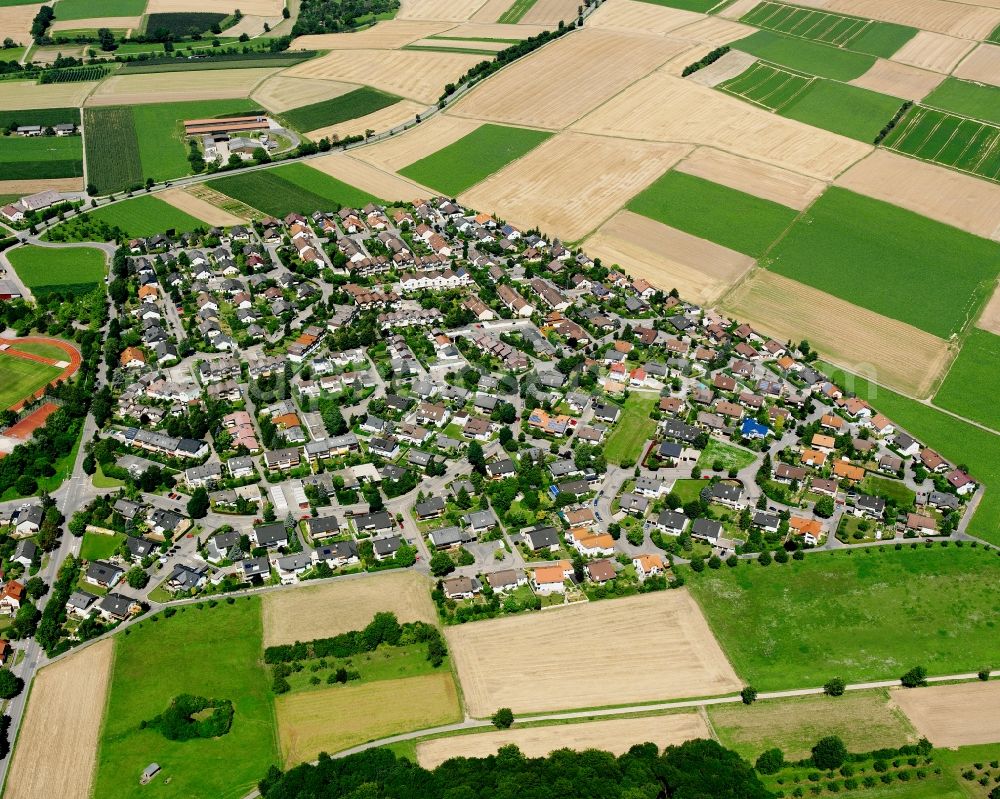 Aerial image Biberach - Village view on the edge of agricultural fields and land in Biberach in the state Baden-Wuerttemberg, Germany