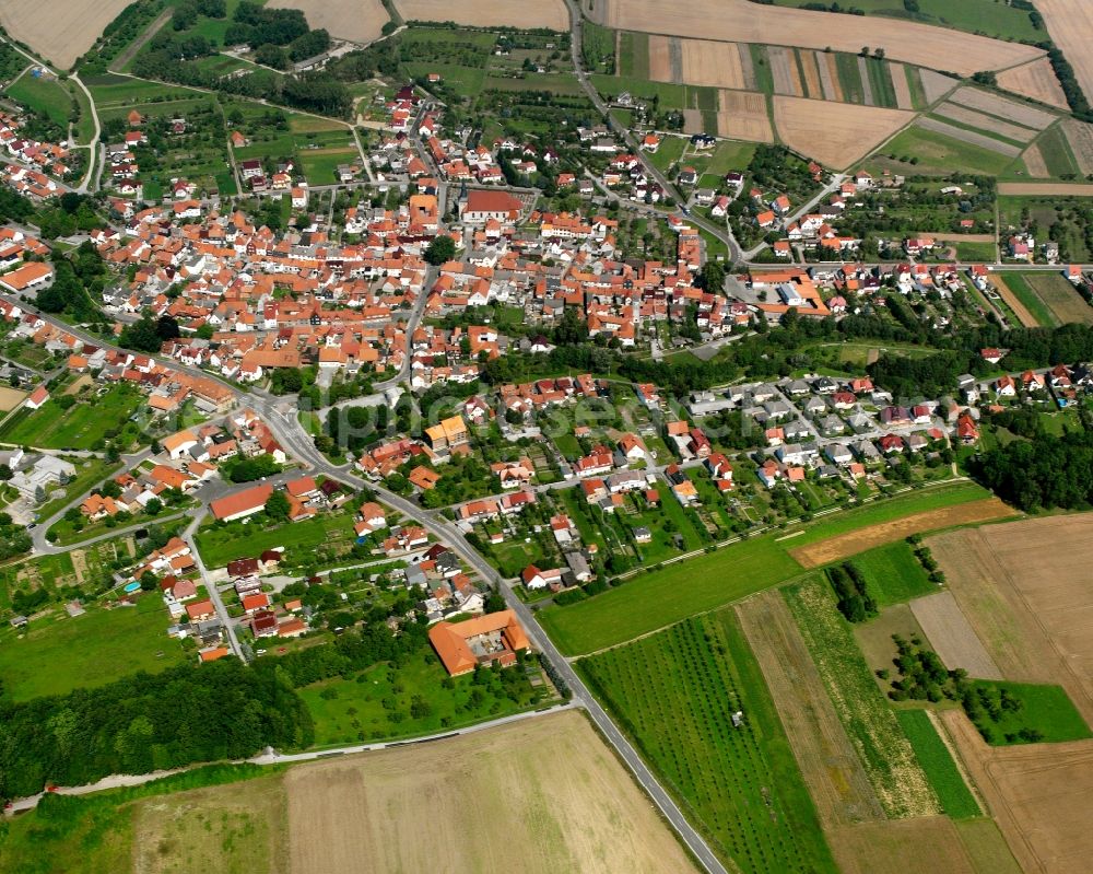 Aerial image Bickenriede - Village view on the edge of agricultural fields and land in Bickenriede in the state Thuringia, Germany