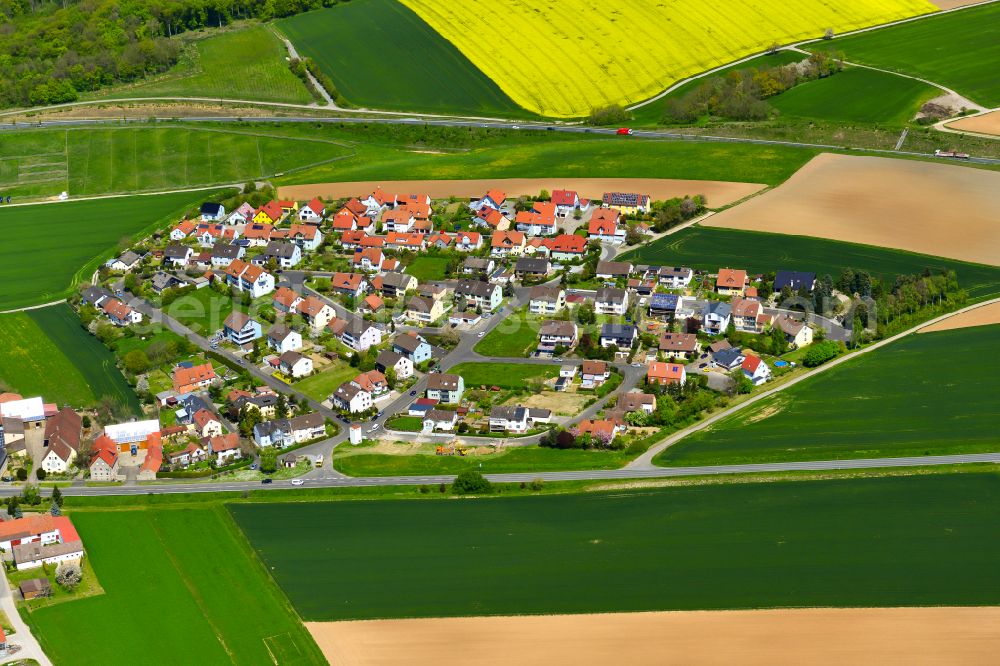 Aerial photograph Biebelried - Village view on the edge of agricultural fields and land in Biebelried in the state Bavaria, Germany