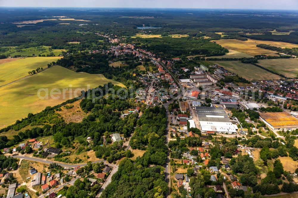 Aerial image Biesenthal - Village view on the edge of agricultural fields and land in Biesenthal in the state Brandenburg, Germany