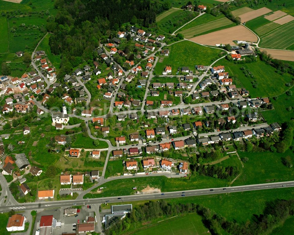 Aerial photograph Birenbach - Village view on the edge of agricultural fields and land in Birenbach in the state Baden-Wuerttemberg, Germany