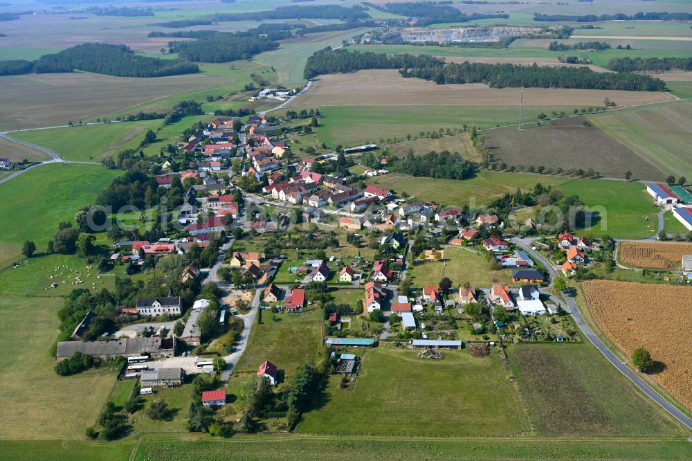 Aerial photograph Blochwitz - Village view on the edge of agricultural fields and land on street Hauptstrasse in Blochwitz in the state Saxony, Germany