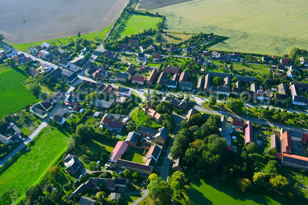 Aerial photograph Bochow - Village view on the edge of agricultural fields and land in Bochow in the state Brandenburg, Germany