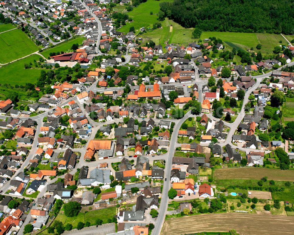 Bodersweier from above - Village view on the edge of agricultural fields and land in Bodersweier in the state Baden-Wuerttemberg, Germany