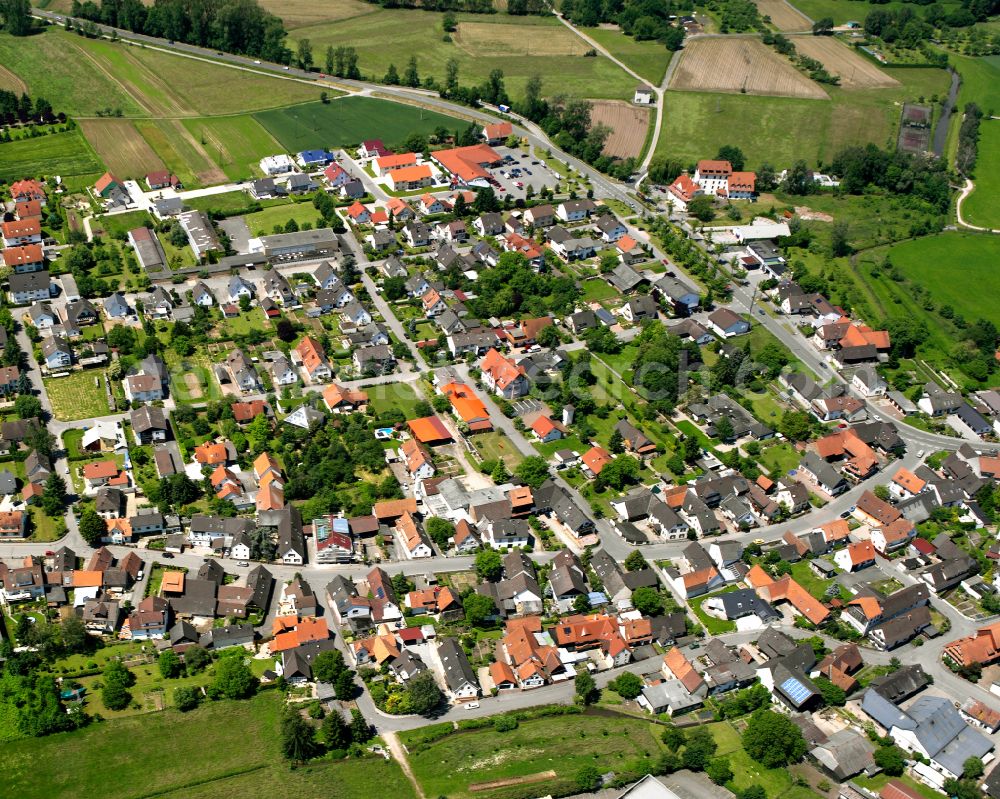 Bodersweier from the bird's eye view: Village view on the edge of agricultural fields and land in Bodersweier in the state Baden-Wuerttemberg, Germany