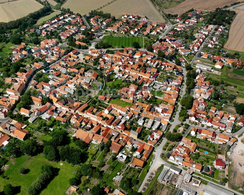 Aerial image Bollstedt - Village view on the edge of agricultural fields and land in Bollstedt in the state Thuringia, Germany