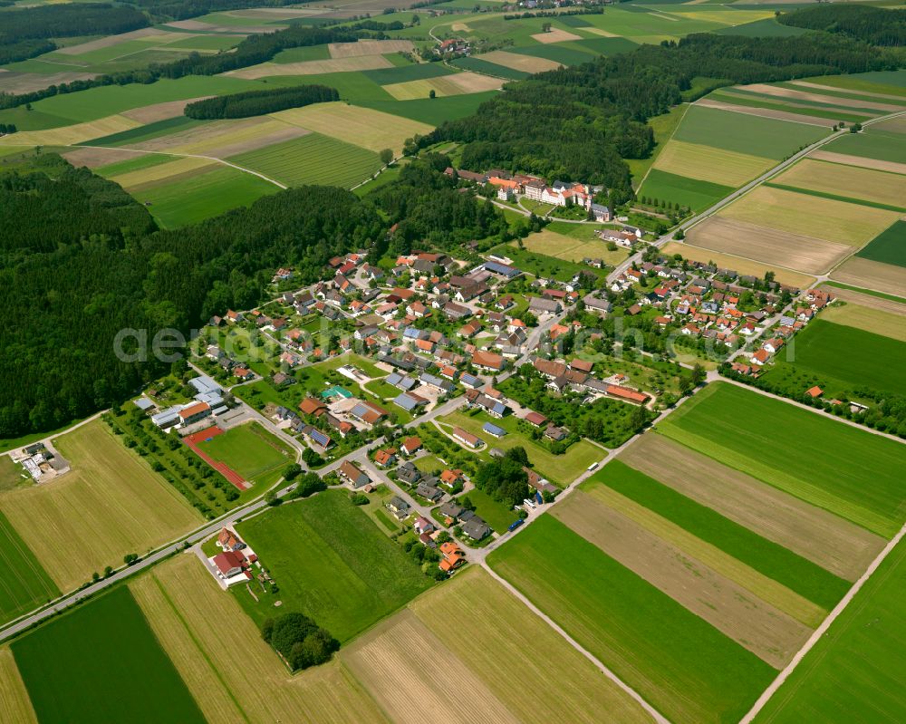 Bonlanden from the bird's eye view: Village view on the edge of agricultural fields and land in Bonlanden in the state Baden-Wuerttemberg, Germany