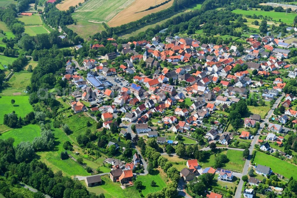 Borgholz from above - Village view on the edge of agricultural fields and land in Borgholz in the state North Rhine-Westphalia, Germany