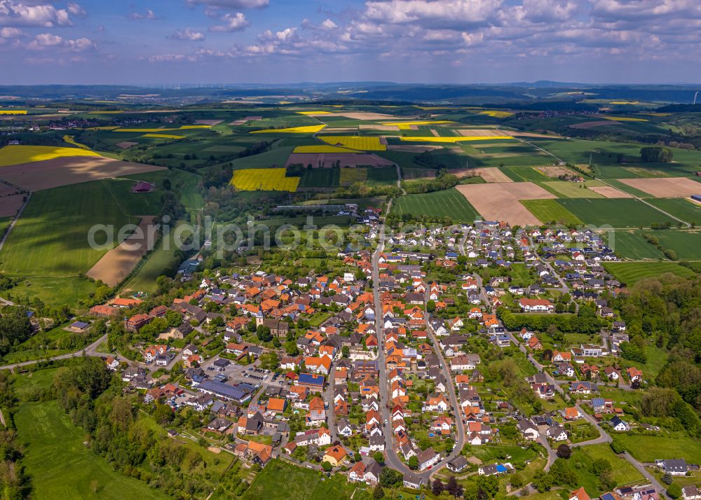 Aerial photograph Borgholz - Village view on the edge of agricultural fields and land in Borgholz in the state North Rhine-Westphalia, Germany