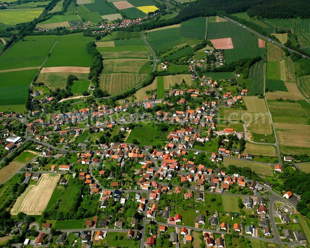 Aerial photograph Bosserode - Village view on the edge of agricultural fields and land in Bosserode in the state Hesse, Germany