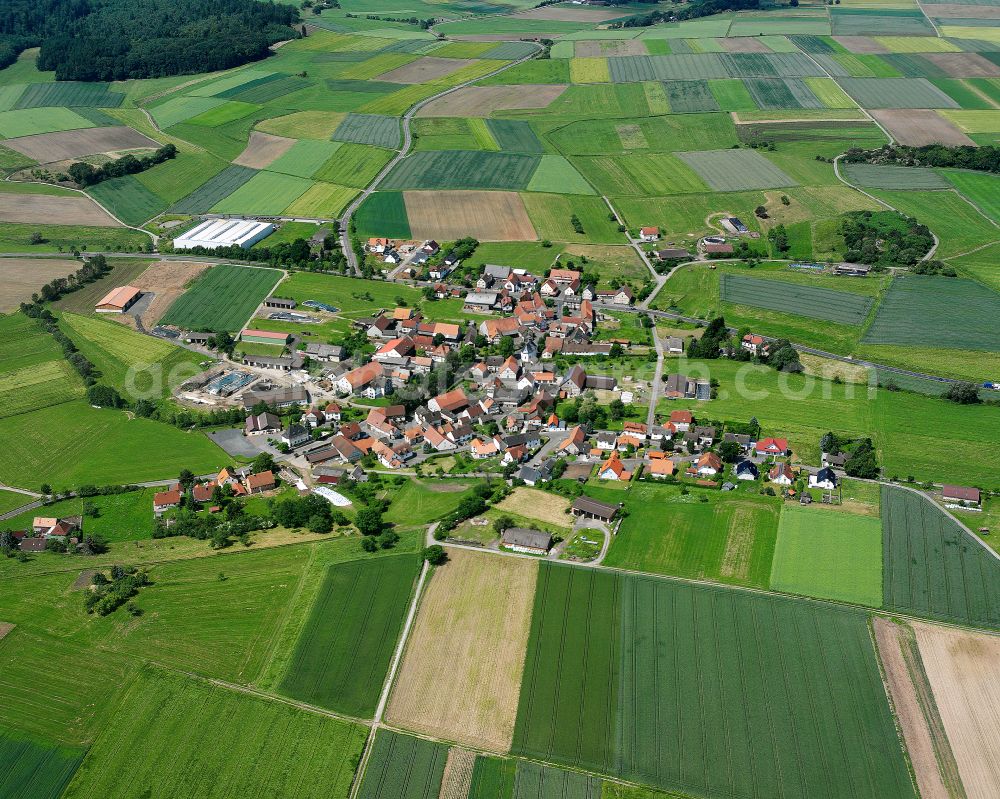 Aerial image Büßfeld - Village view on the edge of agricultural fields and land in Büßfeld in the state Hesse, Germany