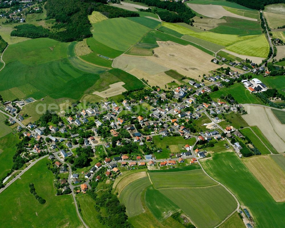 Buhlenberg from the bird's eye view: Village view on the edge of agricultural fields and land in Buhlenberg in the state Rhineland-Palatinate, Germany