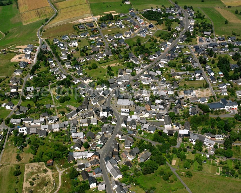 Aerial image Bundenbach - Village view on the edge of agricultural fields and land in Bundenbach in the state Rhineland-Palatinate, Germany