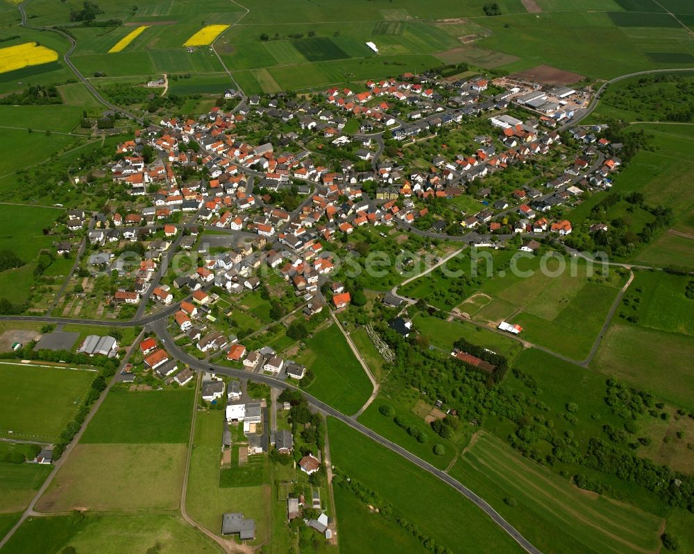 Burkhardsfelden from above - Village view on the edge of agricultural fields and land in Burkhardsfelden in the state Hesse, Germany