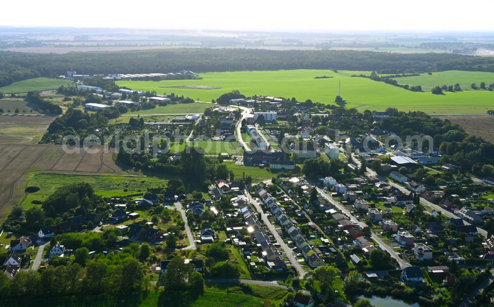 Aerial image Burow - Village view on the edge of agricultural fields and land in Burow in the state Mecklenburg - Western Pomerania, Germany