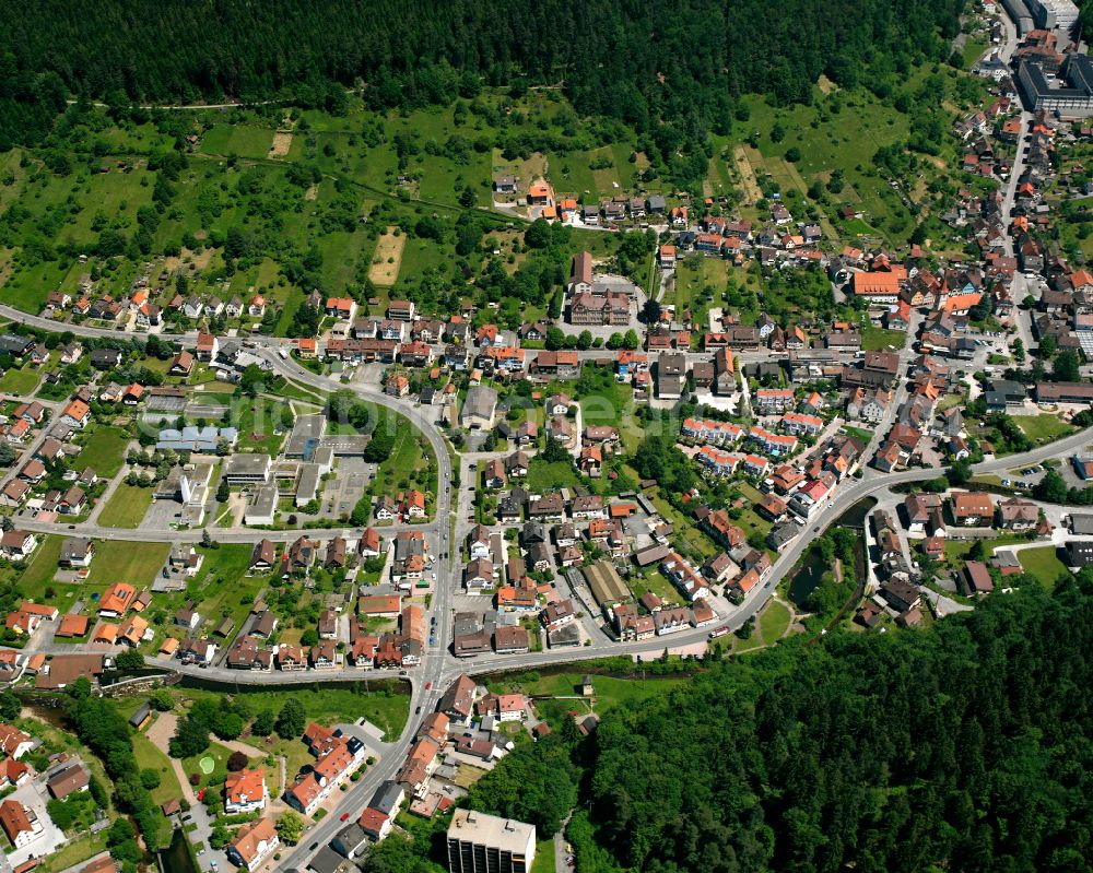 Aerial image Calmbach - Village view on the edge of agricultural fields and land in Calmbach in the state Baden-Wuerttemberg, Germany