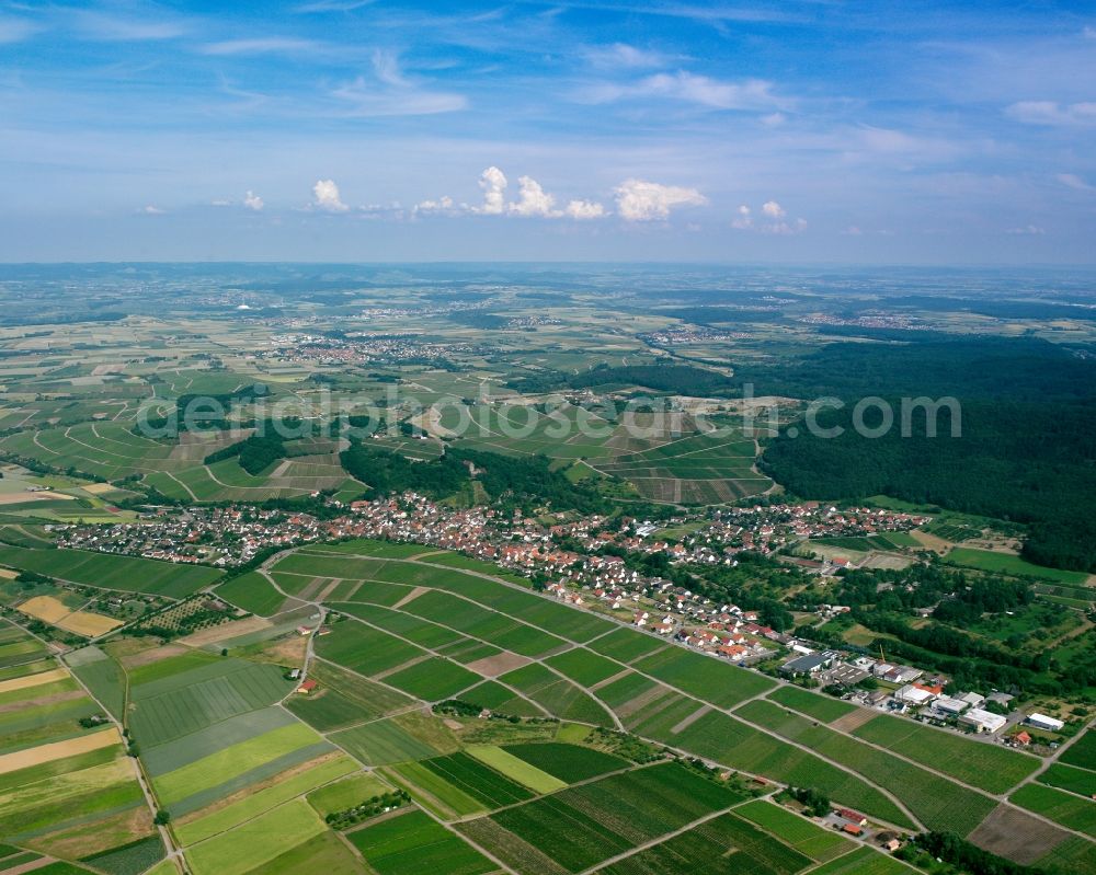 Aerial image Cleebronn - Village view on the edge of agricultural fields and land in Cleebronn in the state Baden-Wuerttemberg, Germany