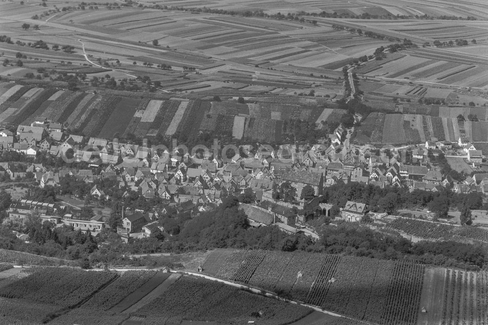 Aerial image Cleebronn - Village view on the edge of agricultural fields and land in Cleebronn in the state Baden-Wuerttemberg, Germany