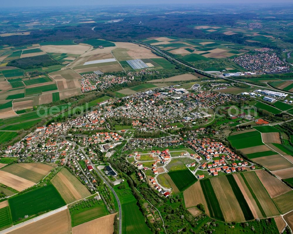 Cleversulzbach from above - Village view on the edge of agricultural fields and land in Cleversulzbach in the state Baden-Wuerttemberg, Germany