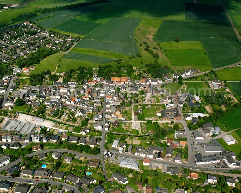 Dauborn from the bird's eye view: Village view on the edge of agricultural fields and land in Dauborn in the state Hesse, Germany