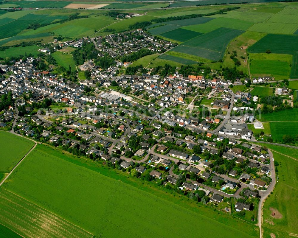 Aerial image Dauborn - Village view on the edge of agricultural fields and land in Dauborn in the state Hesse, Germany