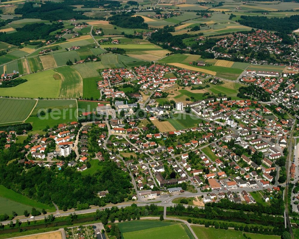 Degernbach from above - Village view on the edge of agricultural fields and land in Degernbach in the state Bavaria, Germany