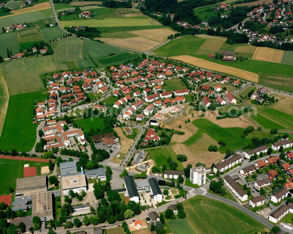 Aerial image Degernbach - Village view on the edge of agricultural fields and land in Degernbach in the state Bavaria, Germany