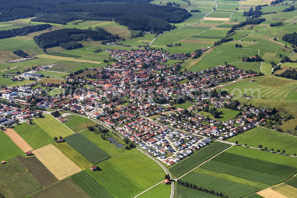 Denklingen from above - Village view on the edge of agricultural fields and land in Denklingen in the state Bavaria, Germany