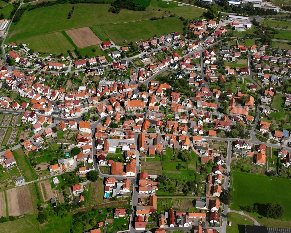 Diedorf from above - Village view on the edge of agricultural fields and land in Diedorf in the state Thuringia, Germany