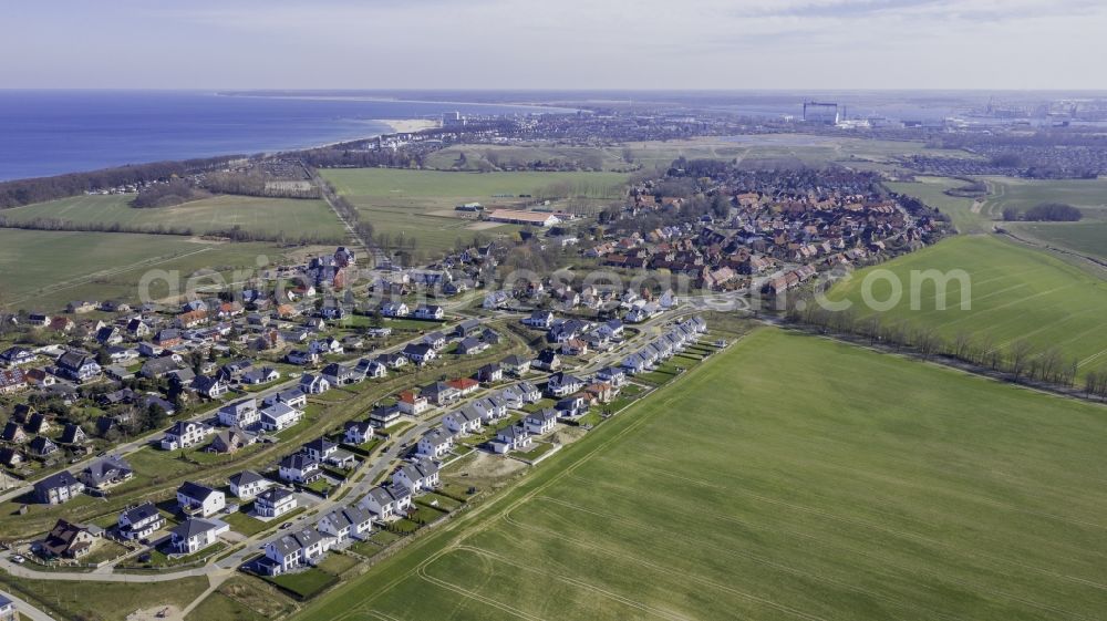 Aerial photograph Diedrichshagen - Village view on the edge of agricultural fields and land in Diedrichshagen in the state Mecklenburg - Western Pomerania, Germany