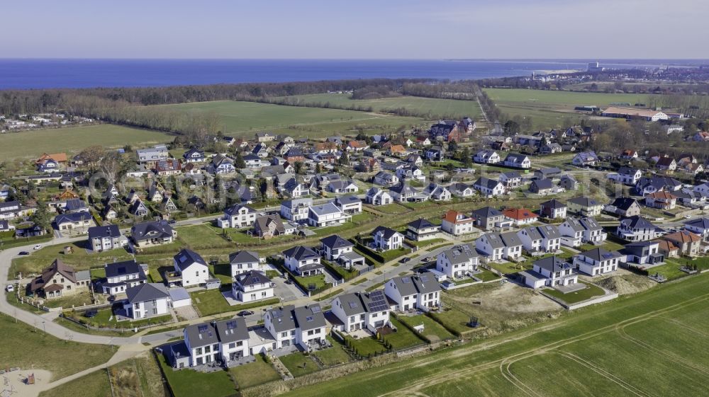 Diedrichshagen from above - Village view on the edge of agricultural fields and land in Diedrichshagen in the state Mecklenburg - Western Pomerania, Germany