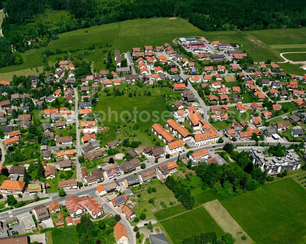 Dobel from the bird's eye view: Village view on the edge of agricultural fields and land in Dobel in the state Baden-Wuerttemberg, Germany