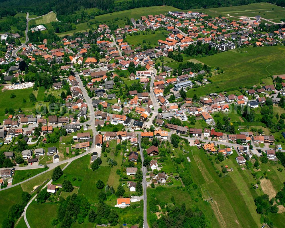 Dobel from above - Village view on the edge of agricultural fields and land in Dobel in the state Baden-Wuerttemberg, Germany