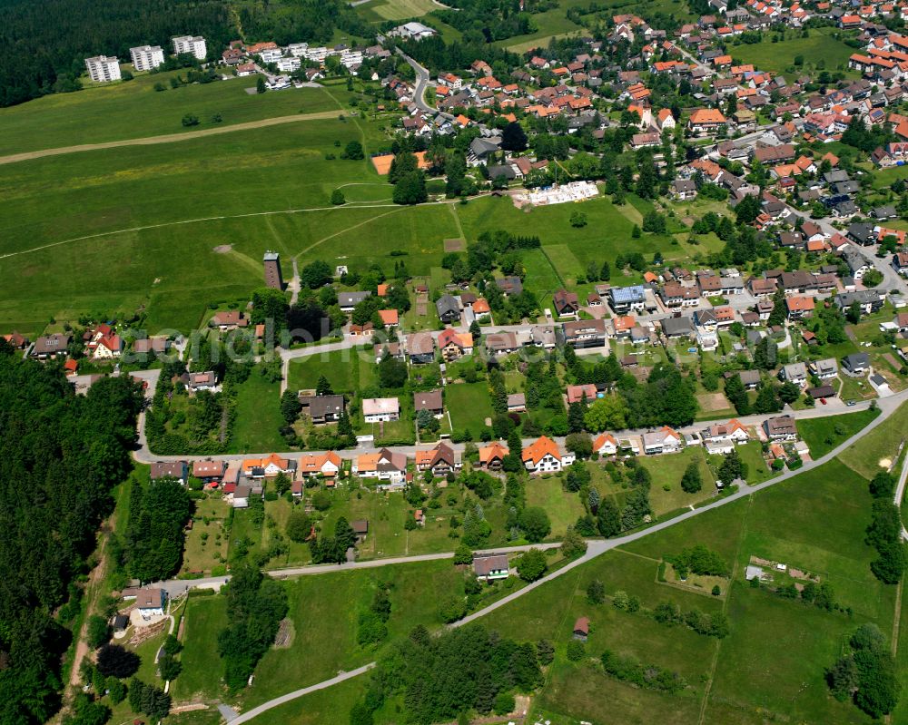 Dobel from the bird's eye view: Village view on the edge of agricultural fields and land in Dobel in the state Baden-Wuerttemberg, Germany