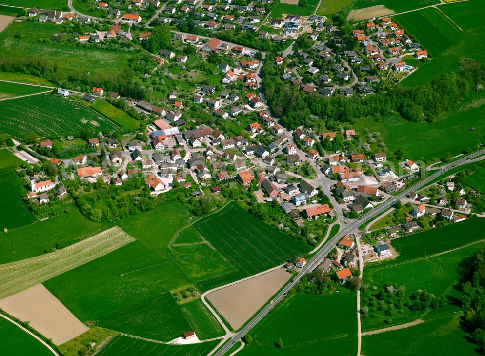 Donaurieden from the bird's eye view: Village view on the edge of agricultural fields and land in Donaurieden in the state Baden-Wuerttemberg, Germany