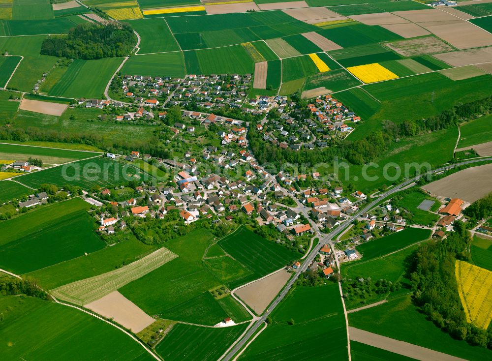 Aerial image Donaurieden - Village view on the edge of agricultural fields and land in Donaurieden in the state Baden-Wuerttemberg, Germany