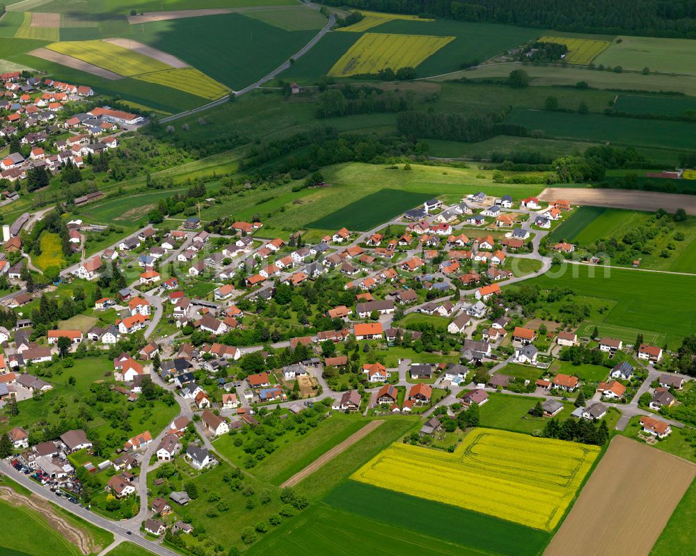 Dürmentingen from above - Village view on the edge of agricultural fields and land in Dürmentingen in the state Baden-Wuerttemberg, Germany