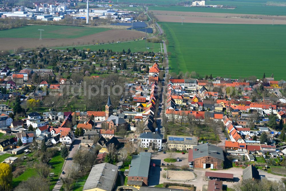 Aerial image Drosa - Village view on the edge of agricultural fields and land in Drosa in the state Saxony-Anhalt, Germany