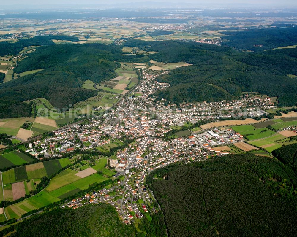 Aerial image Dusenbach - Village view on the edge of agricultural fields and land in Dusenbach in the state Hesse, Germany