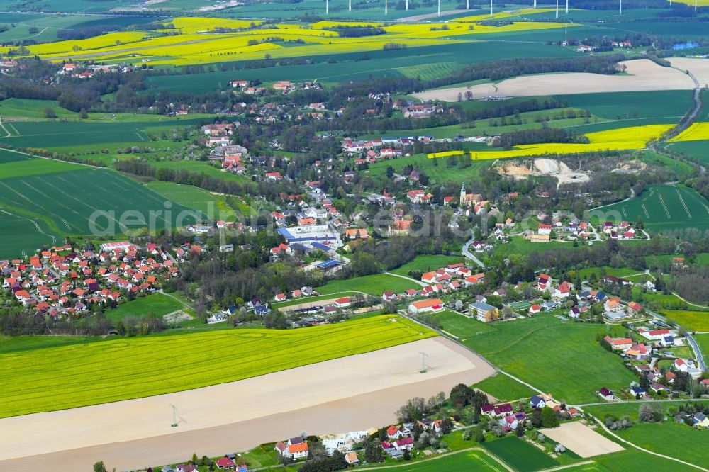 Aerial photograph Ebersbach - Village view on the edge of agricultural fields and land in Ebersbach in the state Saxony, Germany