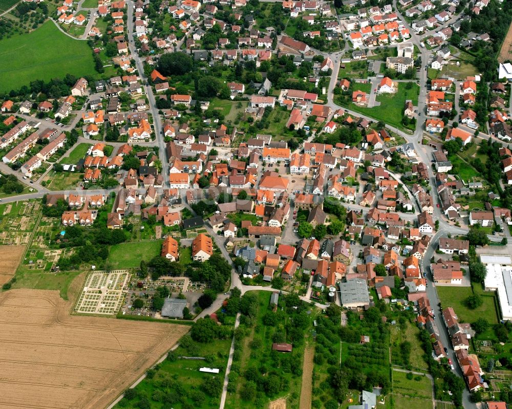 Aerial image Eberstadt - Village view on the edge of agricultural fields and land in Eberstadt in the state Baden-Wuerttemberg, Germany