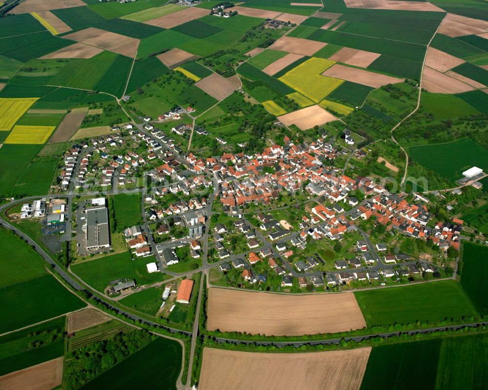 Aerial image Eberstadt - Village view on the edge of agricultural fields and land in Eberstadt in the state Hesse, Germany