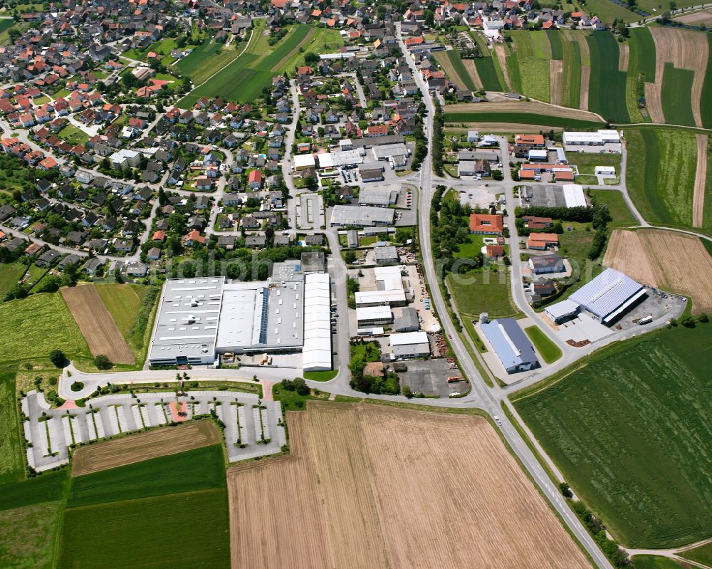 Eckartsweier from above - Village view on the edge of agricultural fields and land in Eckartsweier in the state Baden-Wuerttemberg, Germany