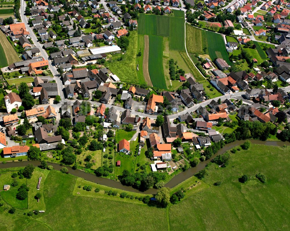 Aerial image Eckartsweier - Village view on the edge of agricultural fields and land in Eckartsweier in the state Baden-Wuerttemberg, Germany