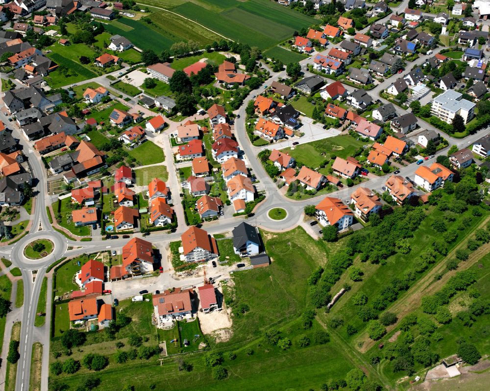 Eckartsweier from above - Village view on the edge of agricultural fields and land in Eckartsweier in the state Baden-Wuerttemberg, Germany