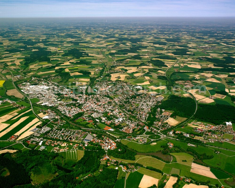 Aerial image Eggenfelden - Village view on the edge of agricultural fields and land in Eggenfelden in the state Bavaria, Germany