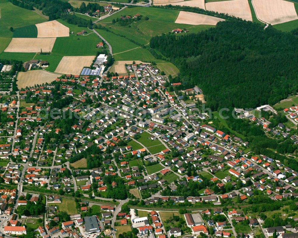 Aerial image Eggenfelden - Village view on the edge of agricultural fields and land in Eggenfelden in the state Bavaria, Germany