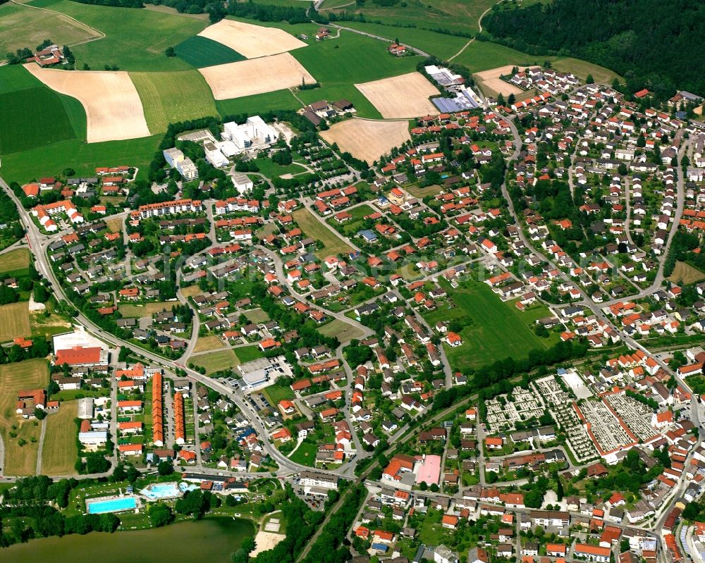 Eggenfelden from above - Village view on the edge of agricultural fields and land in Eggenfelden in the state Bavaria, Germany